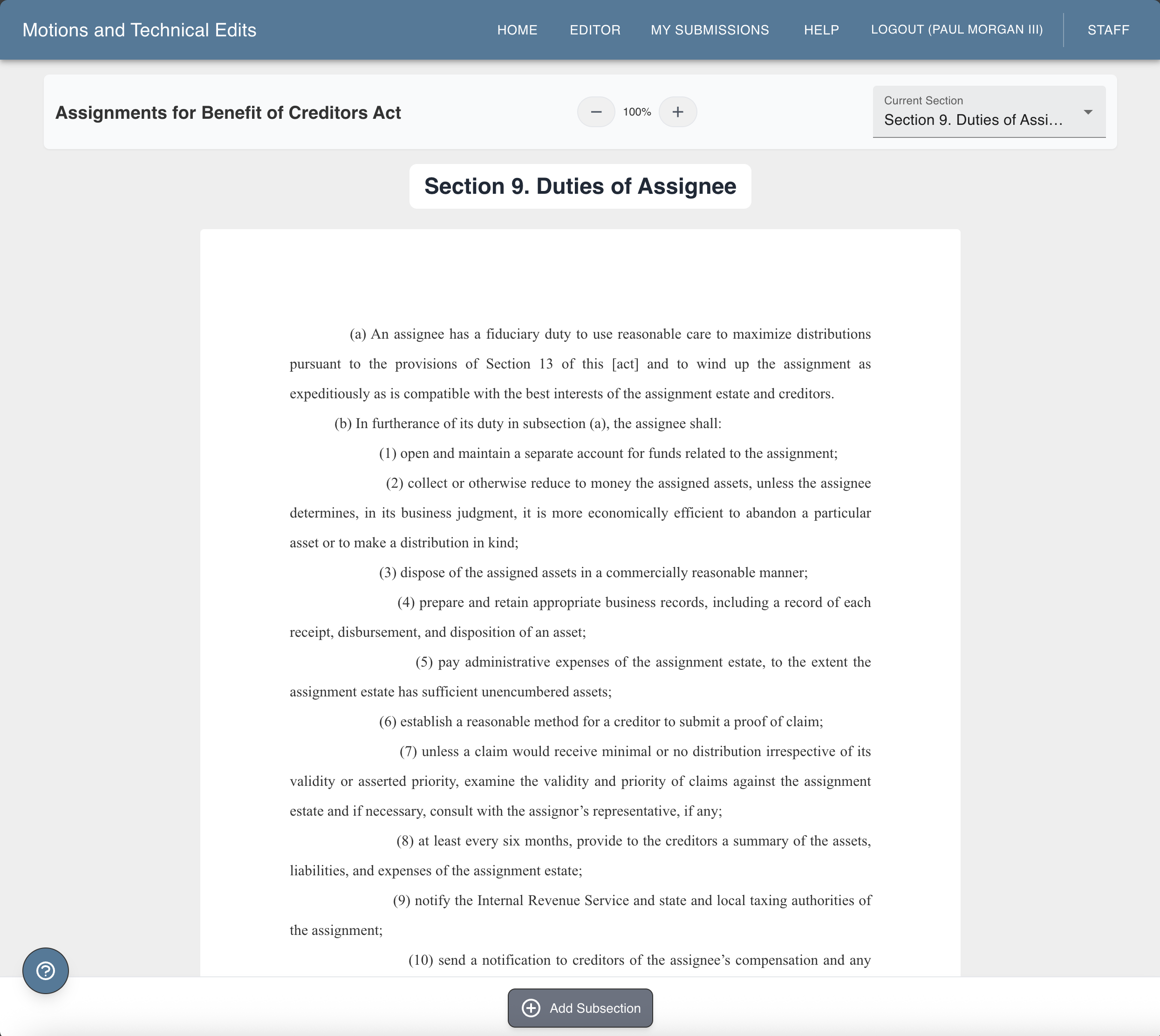 Act File Editor Motions and Technical Edits